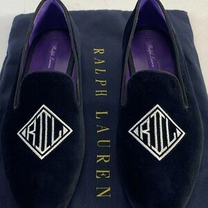 Ralph Lauren Purple Label Women’s Alonzo Deco Black Velvet Loafer Size 36.5